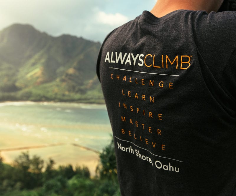 A T-shirt with the CLIMB Works motto.