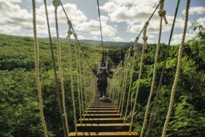 Friends on sky bridge in oahu