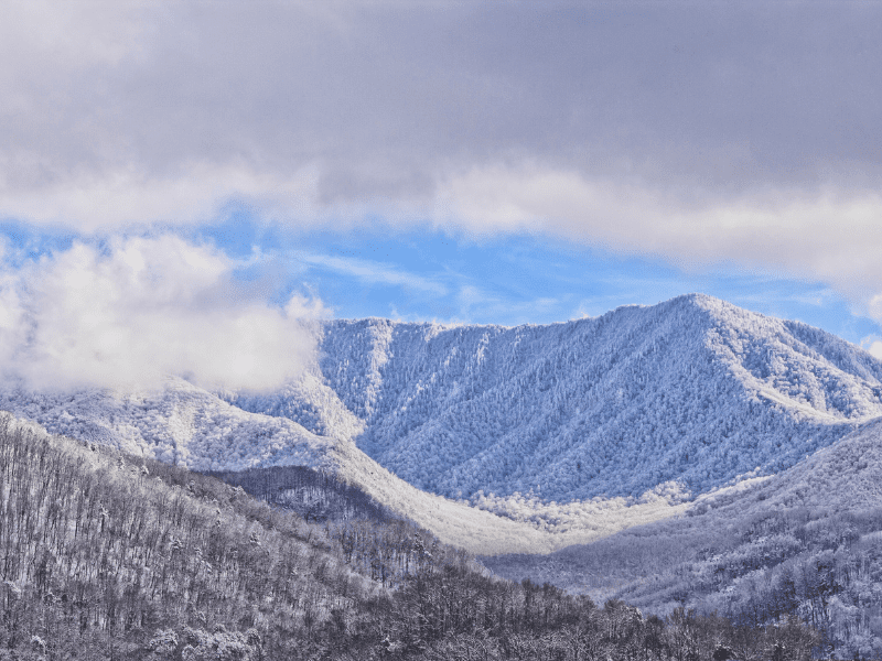 panoramic view of snow covered mountains in great smoky mountains national park